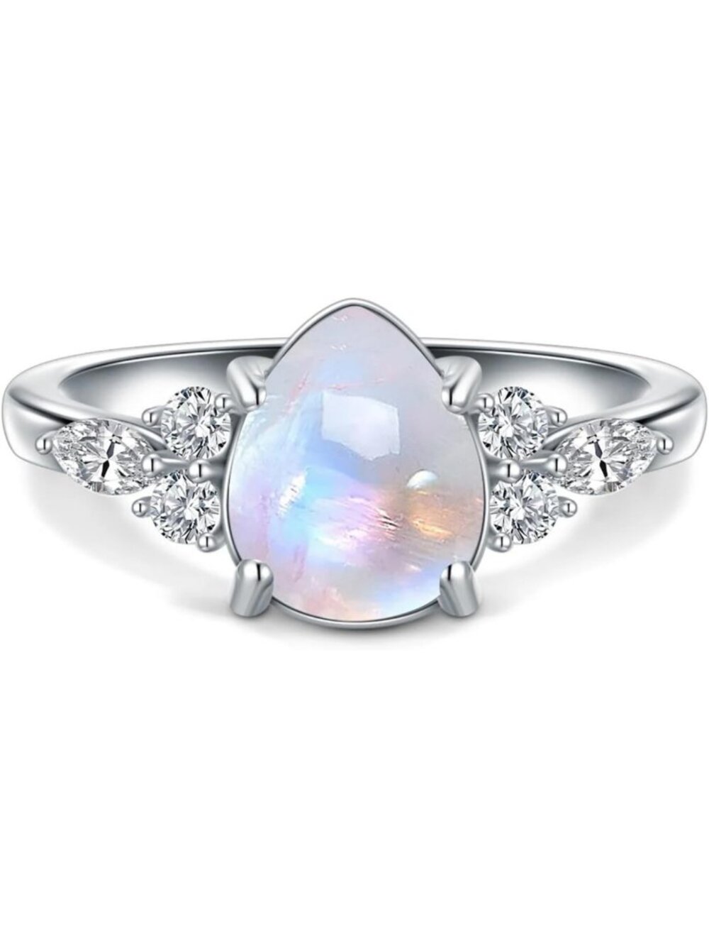 Genuine Rainbow Moonstone Ring - Sterling Silver Women's Gemstone Jewelry